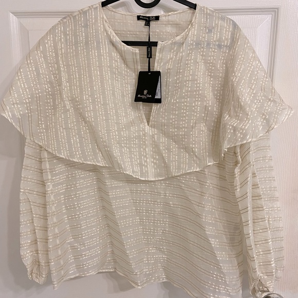 MassimoDutti STRIPED SILK BLOUSE WITH CAPELET - Picture 1 of 11